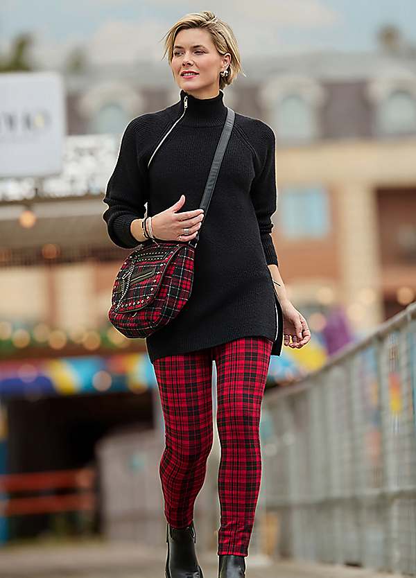 Tartan Check Zip Detail Skinny Trousers by Joe Browns | Look Again