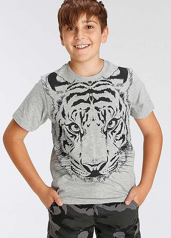 Tiger Print Marl T-Shirt by Kidsworld | Look Again