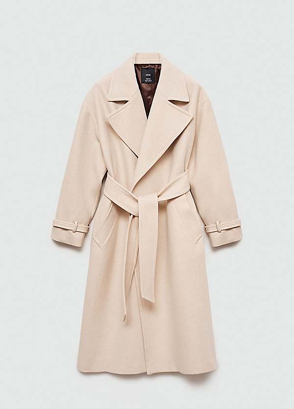 Traviata Beige Wool Blend Coat by Mango