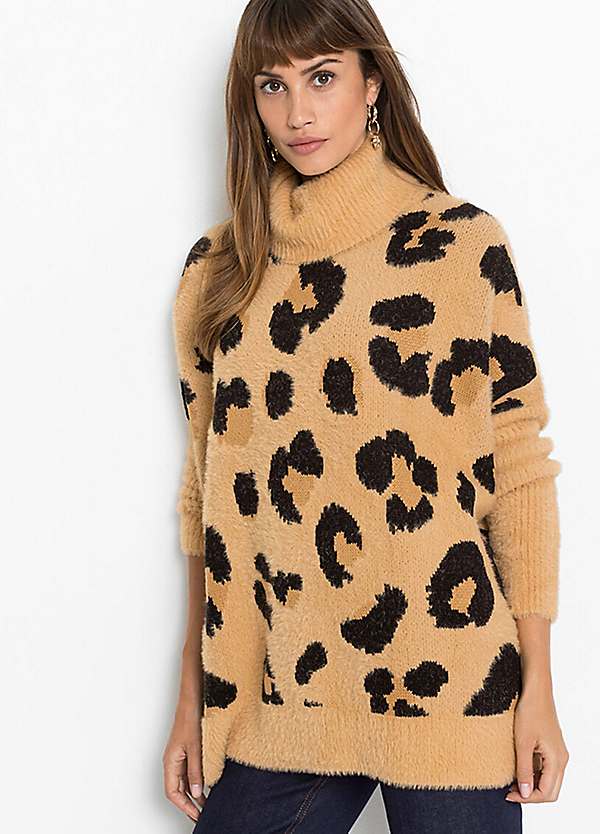 Leopard print turtleneck jumper best sale