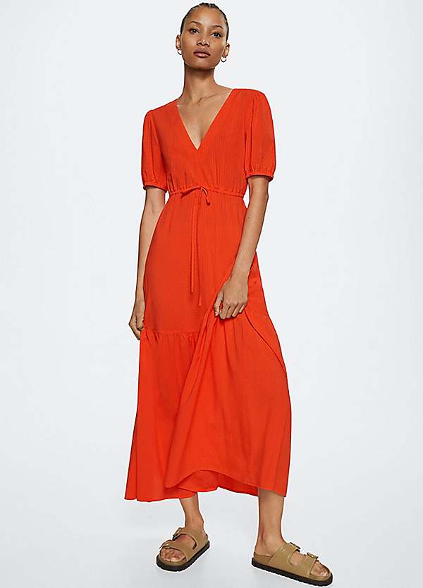 Mango v shop neck dress