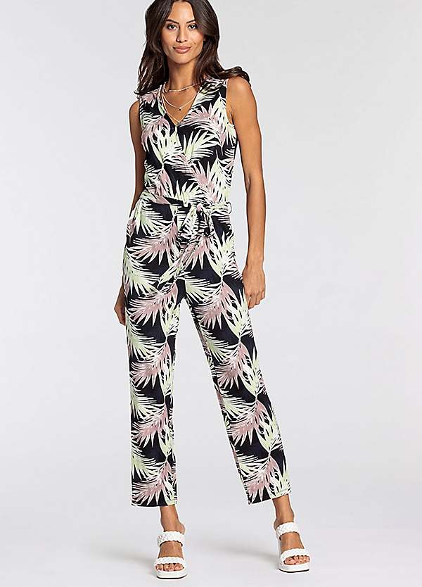 V Neck Printed Jumpsuit by Laura Scott Look Again