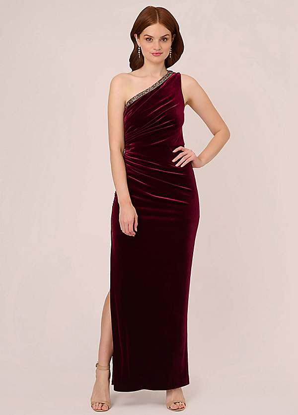 Velvet One Shoulder Gown by Adrianna Papell