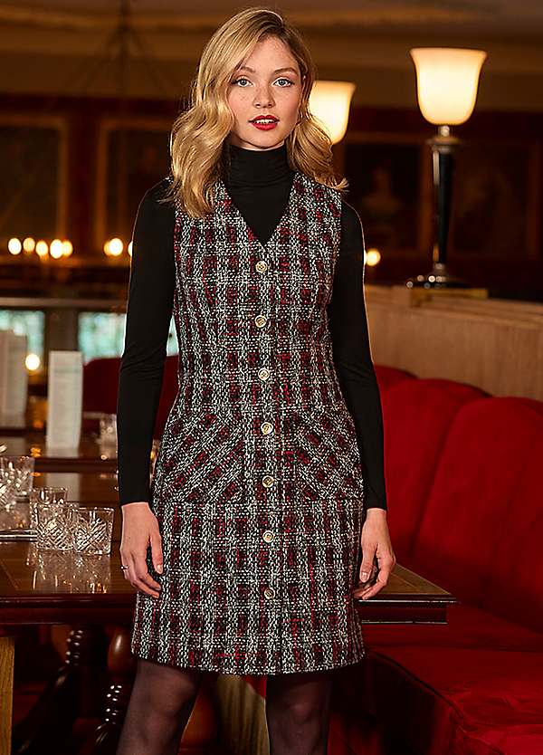 Vintage Check Patch Pocket Pinafore Mini Dress by Joe Browns