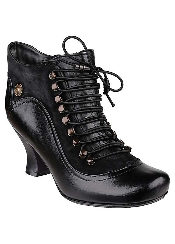 Womens black lace clearance up heeled boots