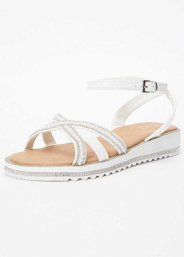 Quiz silver diamante flat on sale sandals