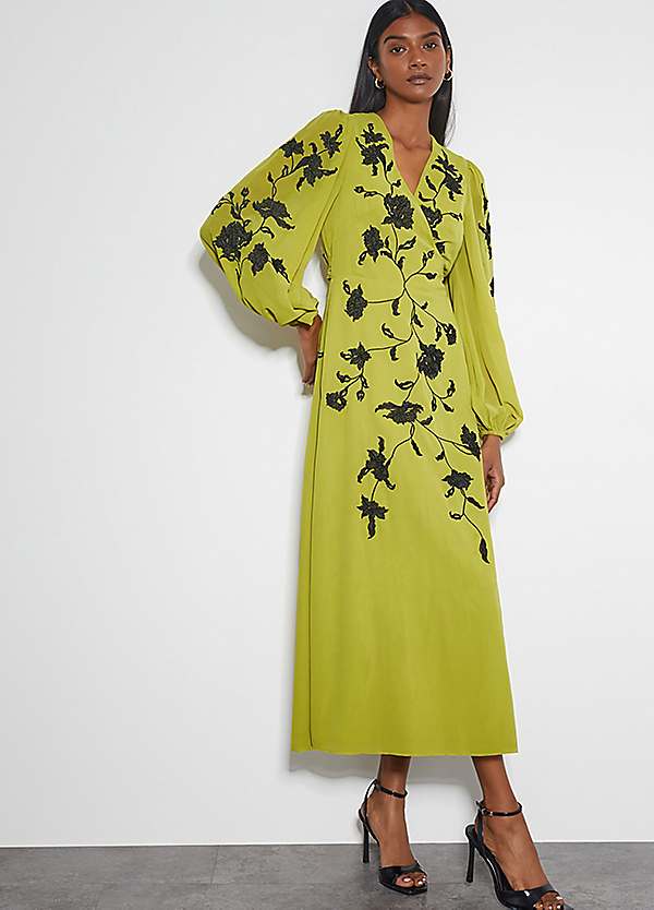 Willa Floral Embroidered Midi Wrap Dress by Monsoon | Look Again