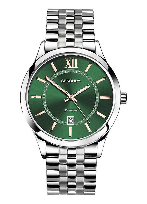 Silver watch sales green face