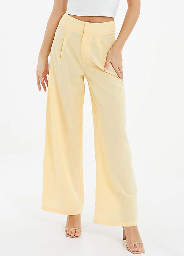 Yellow Linen Look Trousers by Quiz | Look Again