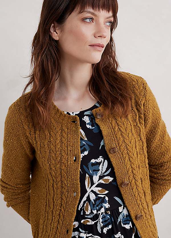 Yellow Tressa Merino Blend Cable Knit Cardigan by Seasalt Cornwall