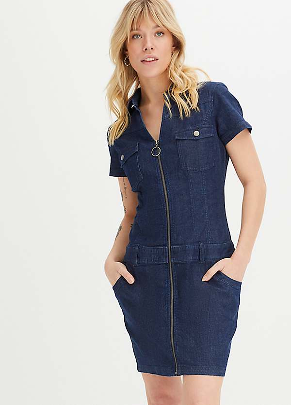 Zip Up Denim Dress by bonprix Look Again